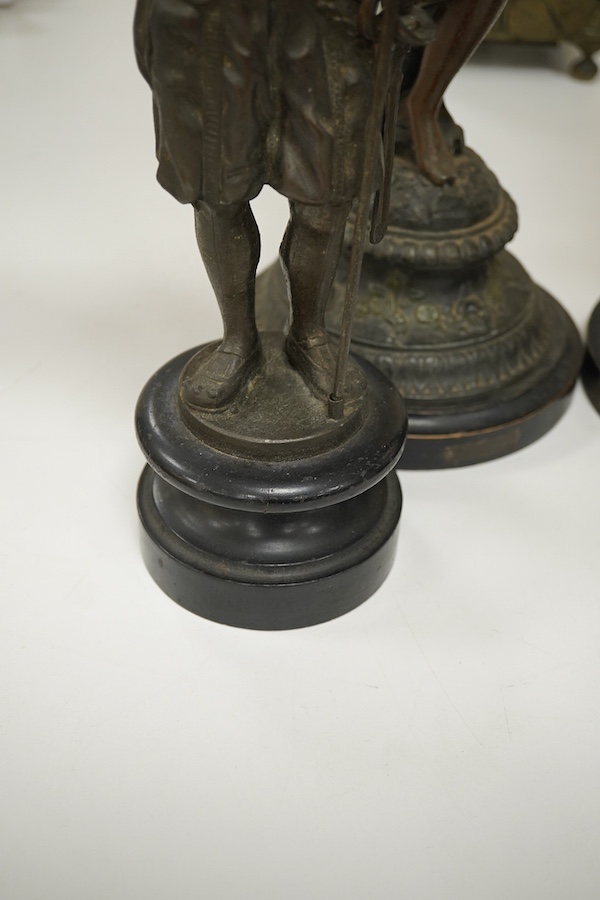 Two pairs of spelter figures, largest 53cm high. Condition - fair